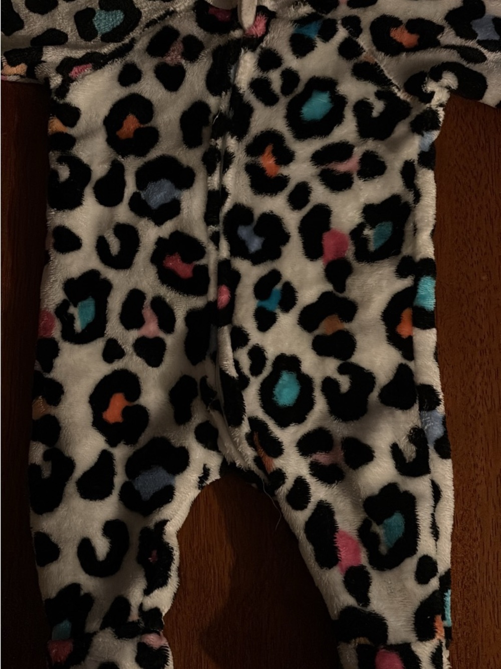Fuzzy Leopard Print Kids One-Piece in White with Multicolor Spots